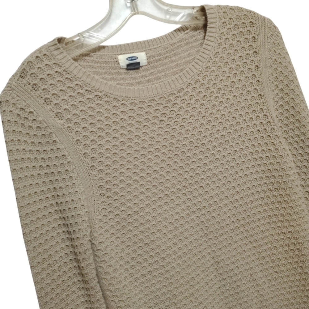 Old Navy Womens Knit Sweater Beige Textured Crew Neck Long Sleeve Size M